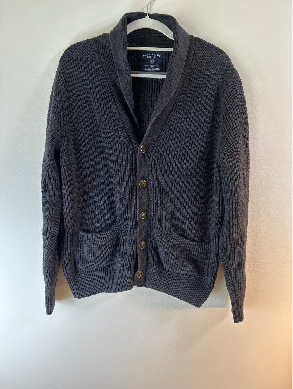 American Eagle Mens XS Charcoal Gray Shawl Collar Cardigan Sweater